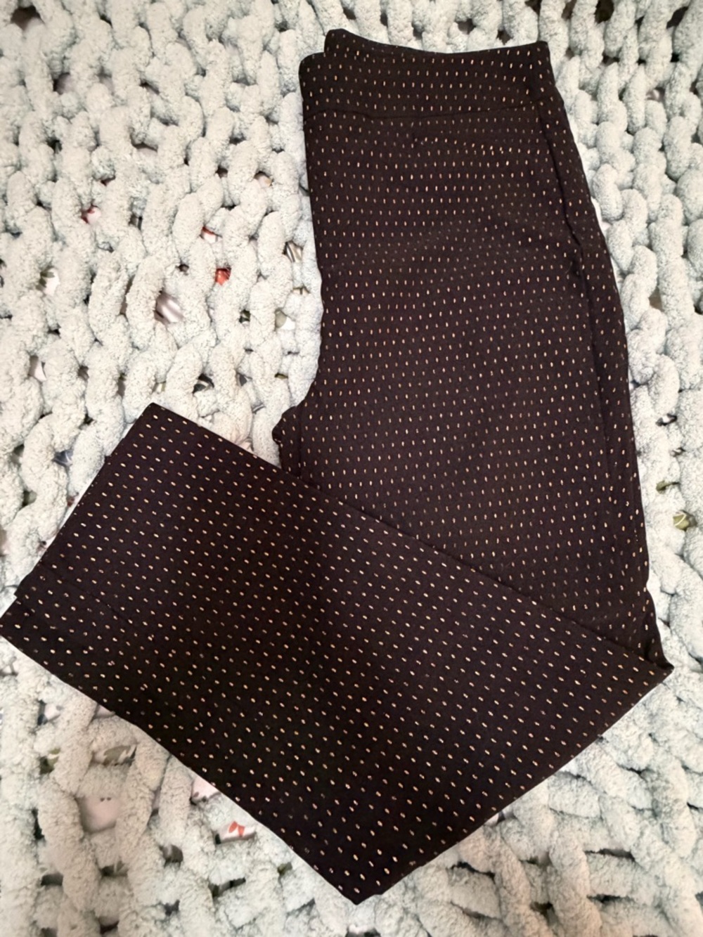 Chico's Black Stretch Gold Sparkle Pin-Dot Dress Pants Straight leg Sz 2R (12R)